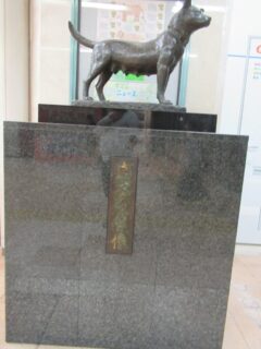 新潟駅南口駅舎2階の新幹線コンコースにある、忠犬タマ公の像。