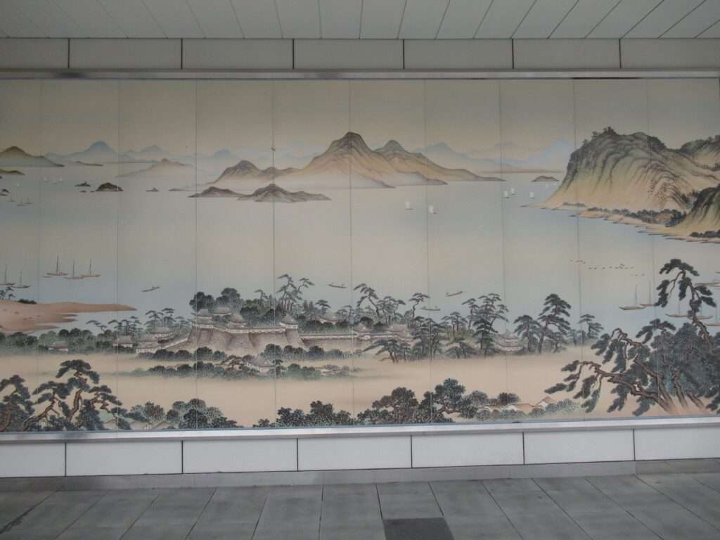 絹本著色登覧画図複製@三原駅