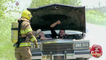 Firefighter Under Car Hood Prank