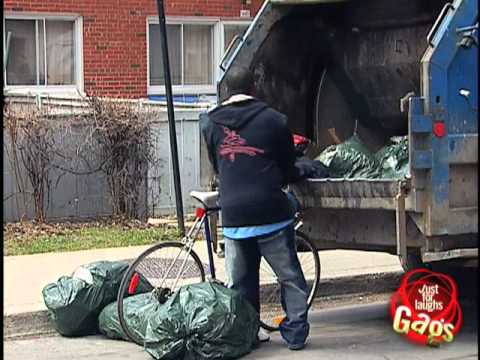 Biker in garbage truck